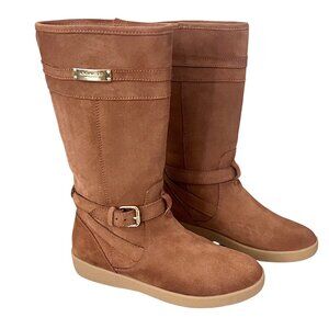 Coach Tallulah Camel Suede Tall Faux Sherpa Boots 7.5 Equestrian Buckle